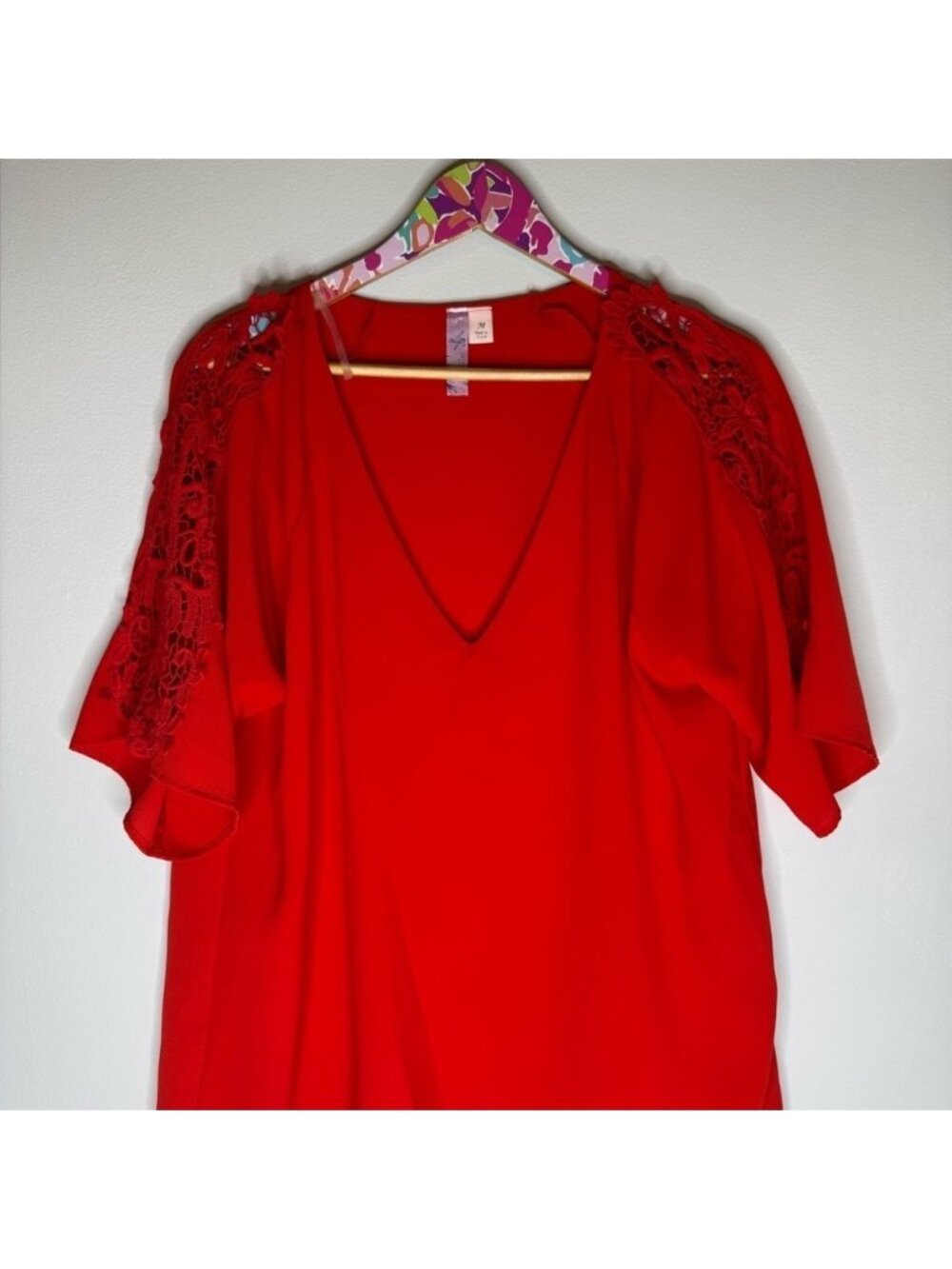 Elegant V-Neck Red Blouse | Size Medium